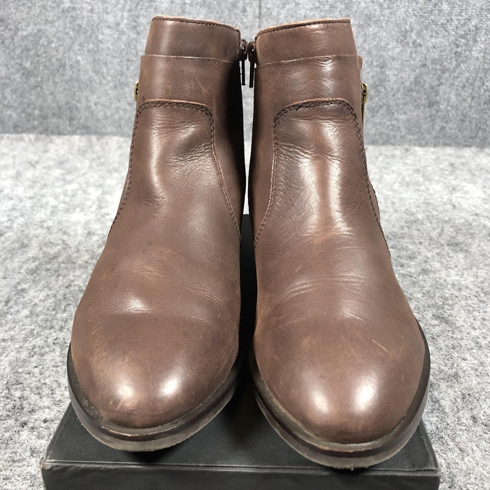 Crown‎ Vintage Cathy Ankle Booties Womens 8.5M Brown Leather Zip Block Heel - Picture 4 of 16